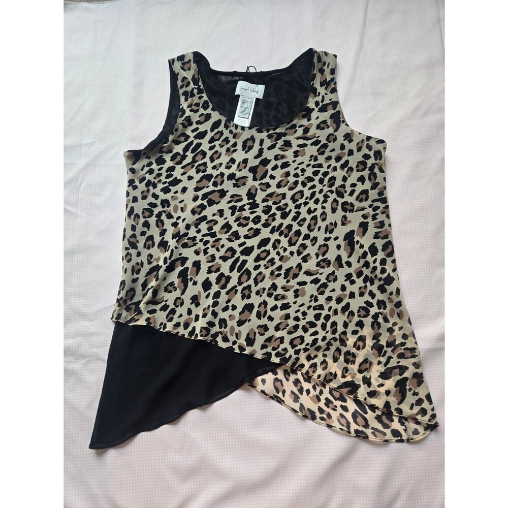 Joseph Ribkoff Leopard Asymmetrical Layered Sleeveless Blouse Size 10 NWT